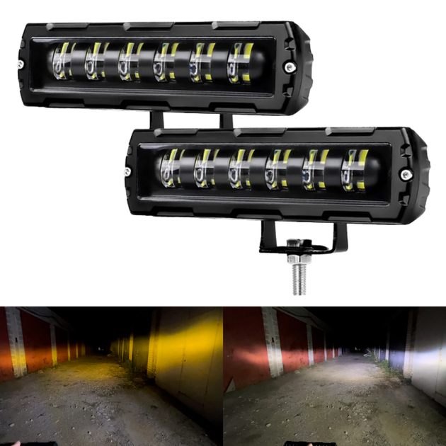Додаткова світлодіодна LED лід міні/mini фара 60W на 6 лінз із чіткою СТГ білий + жовтий колір (2шт) - зображення 2
