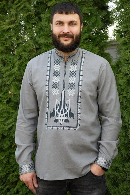 Вышиванка мужская Защитник 2XL Серая (470120193-023) - Фото 1 Вышиванка мужская Защитник 2XL Серая (470120193-023) - изображение 1