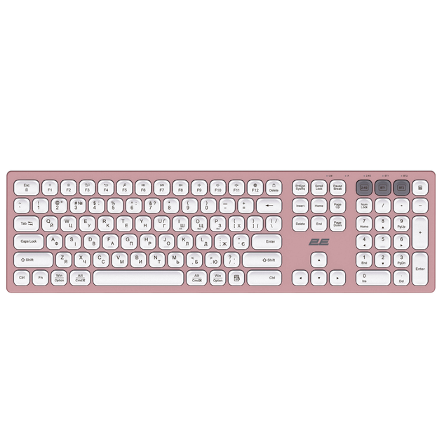 Клавиатура беспроводная 2E KS270 WL/BT EN/RUS Розовый/Белый (524986 ...