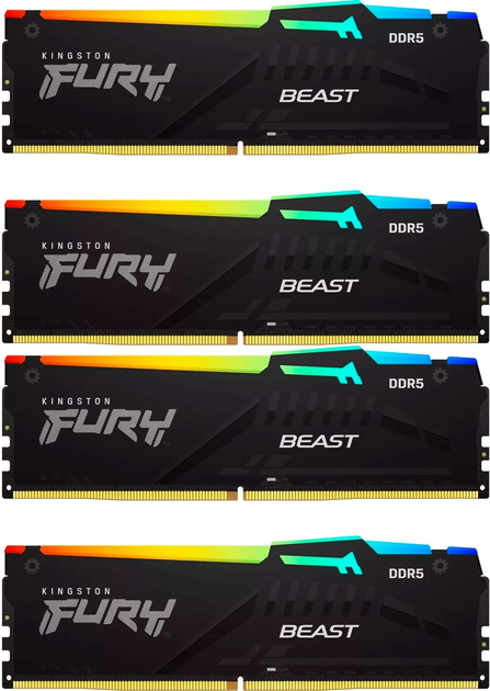 Pamięć RAM Kingston Fury DDR5-5200 65536MB PC5-41600 (Kit of 4x32768) FURY Beast RGB Black (KF552C40BBAK4-128) - obraz 2