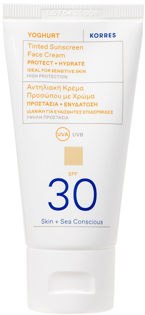 Крем для лица для загара Korres Yoghurt с фильтром SPF 30 тонирующий Nude 50 мл (5203069126451) - зображення 1