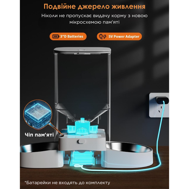 Автоматическая кормушка для кошек и собак HONEYGUARIDAN S305D 5L WIFI на 2 миски, смарт кормушка для животных, Белый (196-WHITE) - изображение 4