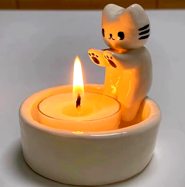 Милый декоративный подсвечник "Кот у костра", Белый, Athand - Фото 2 Милый декоративный подсвечник "Кот у костра", Белый, Athand - изображение 2