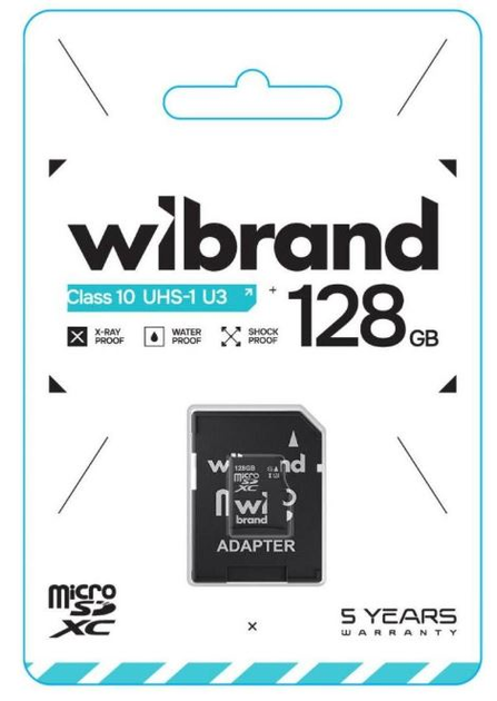 Карта пам'яті Wibrand microSDXC 128GB Class 10 UHS-I U3 + SD адаптер (WICDHU3/128GB-A) - изображение 2