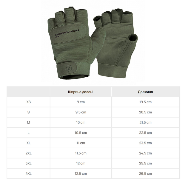 Рукавиці тактичні безпалі Pentagon Duty Mechanic 1/2 Gloves Olive Green XL - зображення 2