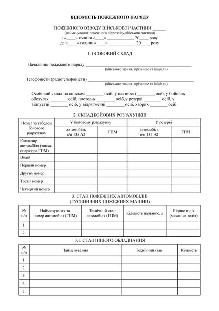 Відомість пожежного наряду, A4, портретна орієнтація - изображение 2