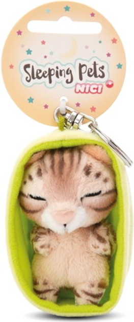 Brelok Nici Green Sleeping Pets pluszowy kot Bengalski 8 cm Brązowy + koszyk Zielony (4012390499872) - obraz 1