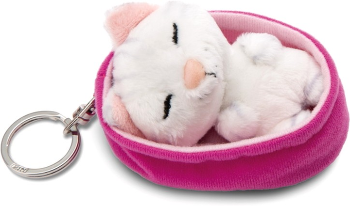Brelok Nici Green Sleeping Pets pluszowy kot Biały w paski 8 cm + koszyk Różowy (4012390499889) - obraz 3