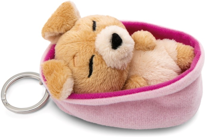 Брелок Nici Green Sleeping Pets плюшевий собачка Світло-коричневий 8 см + кошик Рожевий (4012390499933) - зображення 3