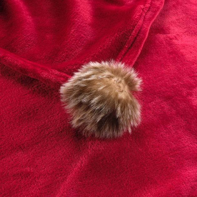 Miękki koc futrzak Douceur d'interieur Snowy z pomponami 125 x 150 cm Czerwony (3574386114059) - obraz 3