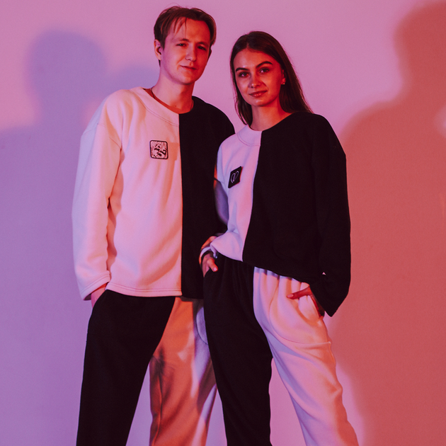 Женская флисовая теплая пижама бело-чёрная oversize + патч "Серце" Selerity pn01wbh Біло-чорний L/XL (999979) - изображение 8