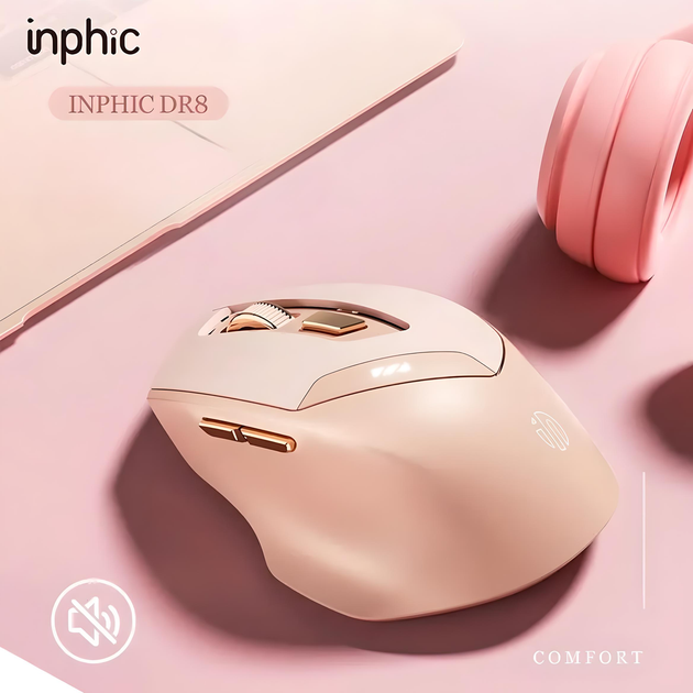 Мышь INPHIC DR8 беспроводная Bluetooth + USB 2.4ГГц и 1600 DPI, milk tea - Фото 5 Мышь INPHIC DR8 беспроводная Bluetooth + USB 2.4ГГц и 1600 DPI, milk tea - изображение 5