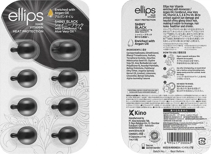 Витамины для волос Ночное Сияние Ellips Hair Vitamin Heat Protection 8 шт x 1 мл черные - Фото 2 Витамины для волос Ночное Сияние Ellips Hair Vitamin Heat Protection 8 шт x 1 мл черные - изображение 2