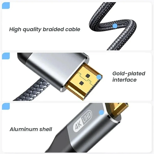 Кабель NIERBO Mini HDMI - HDMI Cable HD 4K 60Hz высокоскоростной кабель HDMI 1 м Grey (MNHD-1M) - изображение 5