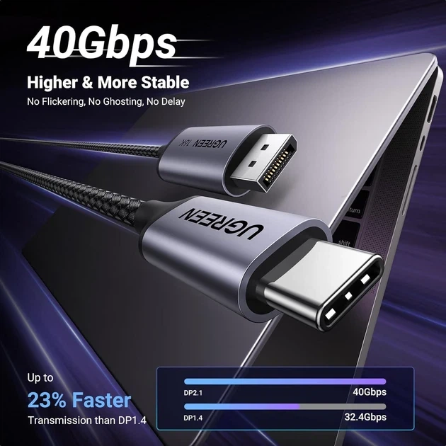 Кабель Ugreen USB Type-C to DisplayPort 2.1 6k 30hz 10k 60hz 8k 120hz 4k 240hz 2 м Grey (CM707) - зображення 3
