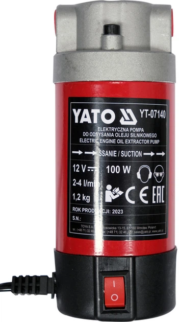 Pompa do wypompowywania oleju YATO z akumulatora 12 V 100 W 2-4 l/min z wężem i końcówkami YT-07140 (5906083097843) - obraz 3