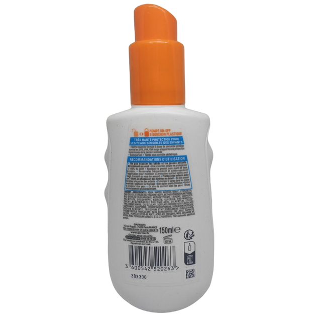 Солнцезащитный спрей Garnier Ambre Solaire Kids Sensitive Expert+ SPF 50+ с керамидами для детей 150 мл - изображение 2