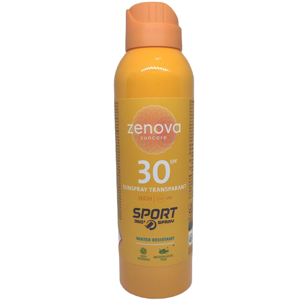 Сонцезахисний спрей Zenova Suncare Sun Spray Transparant Sport SPF 30 прозорий водостійкий 200 мл - Фото 1 Сонцезахисний спрей Zenova Suncare Sun Spray Transparant Sport SPF 30 прозорий водостійкий 200 мл - зображення 1