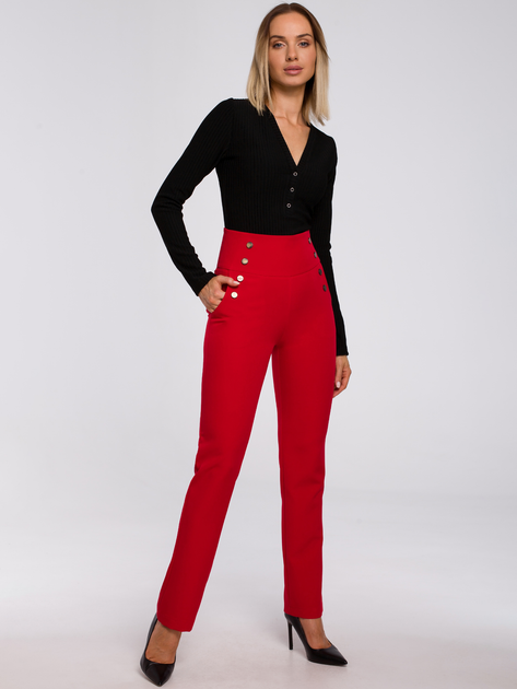 Spodnie regular fit damskie eleganckie Made Of Emotion M530 XL Czerwone (5903068490576) - obraz 3