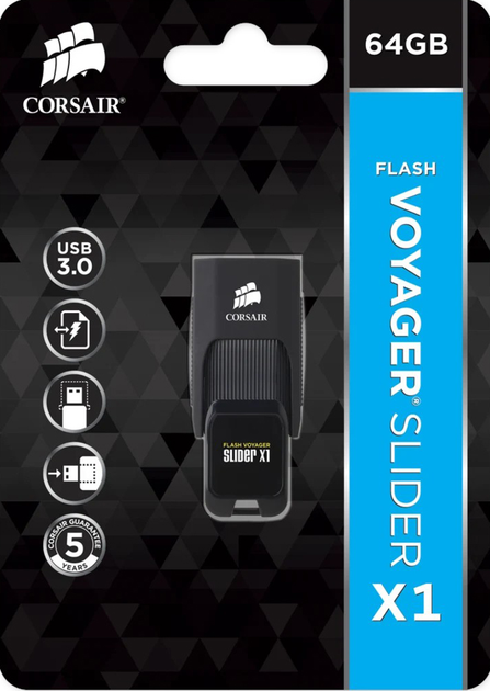 Флеш пам'ять USB Corsair Voyager Slider X1 64GB USB 3.0 Type-A Black (CMFSL3X1-64GB) - зображення 6