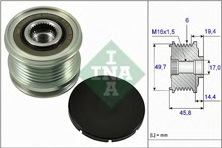 535 0168 10 INA - Механізм вільного ходу (муфта) генератора Ina (535016810) - изображение 1