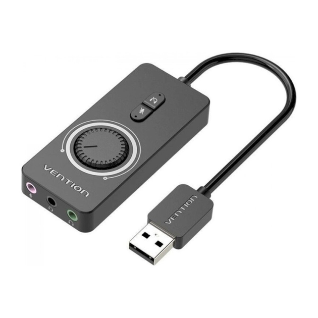 Звуковая карта Vention USB2.0 External Stereo Sound Adapter with Volume Control 0.15m ABS Type Black (CDRBB) - изображение 1