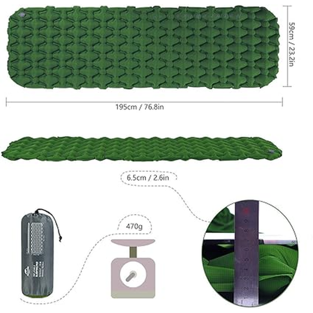 Туристический надувной коврик Naturehike FC-10 NH19Z001-P 65мм 195см Green (6927595735350) - изображение 2