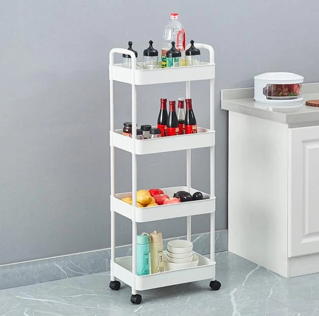 Полочка для ванной комнаты и кухни на колесах четырёхъярусная с крючками,  полка в ванную напольная – купить онлайн на ROZETKA