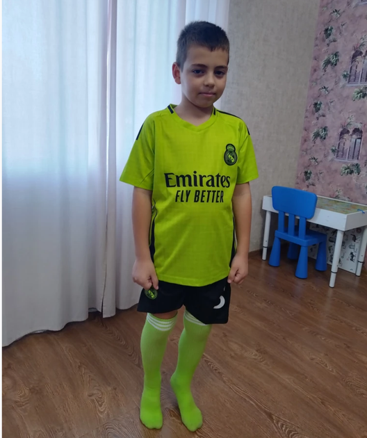 Форма футбольная детская Bellingham(Белінгхем) 5 REAL MADRID 2025, 22 размер, 8 лет, 120-125 см, салатовый - Фото 7 Форма футбольная детская Bellingham(Белінгхем) 5 REAL MADRID 2025, 22 размер, 8 лет, 120-125 см, салатовый - изображение 7