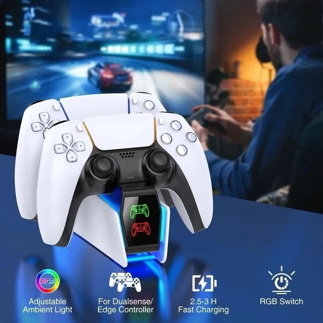 Станция для PlayStation 5 PS5 DualSense на 2 геймпада с LED RGB подсветкой Белый (52110305) - Фото 3 Станция для PlayStation 5 PS5 DualSense на 2 геймпада с LED RGB подсветкой Белый (52110305) - изображение 3