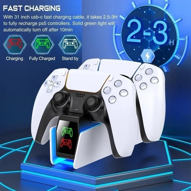Станция для PlayStation 5 PS5 DualSense на 2 геймпада с LED RGB подсветкой Белый (52110305) - Фото 4 Станция для PlayStation 5 PS5 DualSense на 2 геймпада с LED RGB подсветкой Белый (52110305) - изображение 4
