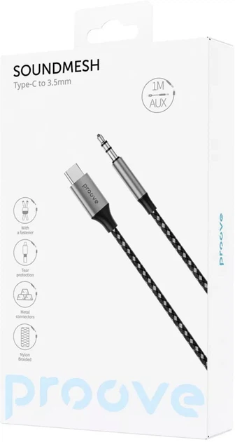 Кабель AUX Proove SoundMesh Type-C to 3.5 мм 1 м Gray (552730010) - изображение 2