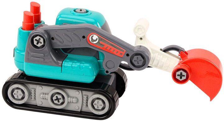Koparka gąsienicowa do skręcania LEAN Toys DIY Kreskówka z dużą ruchomą łyżką Turkusowa (5905991018780) - obraz 4