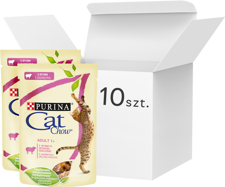 Mokra karma dla kotów Purina Cat Chow z jagnięciną i zieloną fasolką 10 szt x 85 g (7613036596909) - obraz 1