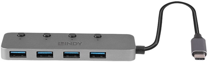 USB-хаб Lindy 4 Port USB 3.2 Type C with On/Off switches Grey (43383) - зображення 3