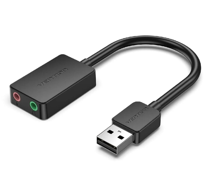 Звуковая карта адаптер Vention 2-port USB External Sound Card 0.15m Black (CDYB0) - изображение 1