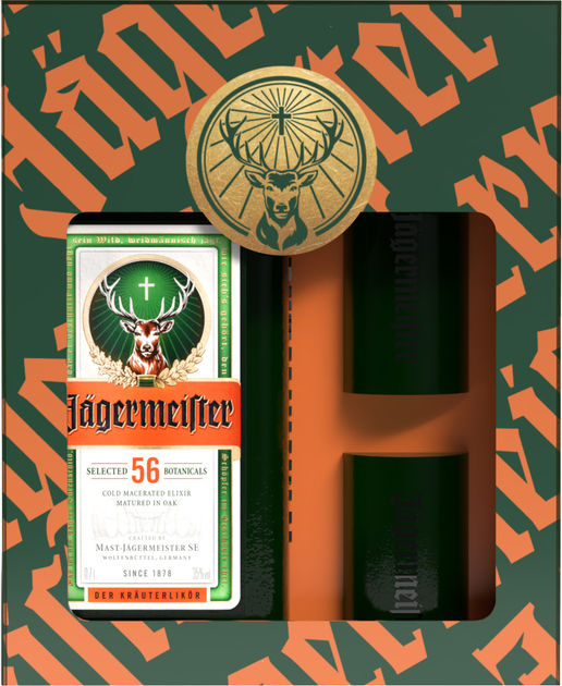 Ликер Jagermeister 0.7 л 35% + 2 рюмки 20 мл (4067700013019K) - изображение 1