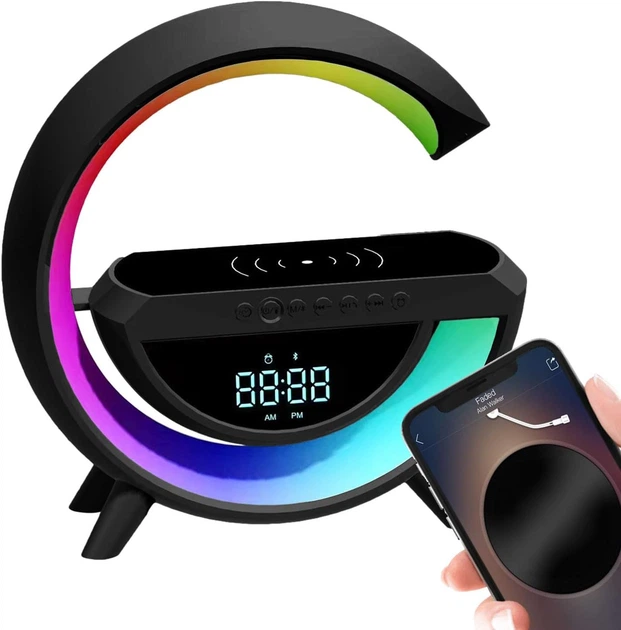 Настольная смарт лампа ночник G-smart BT- 3401 RGB Rainbow с Bluetooth колонкой беспроводная зарядка FM радио чёрный - изображение 6