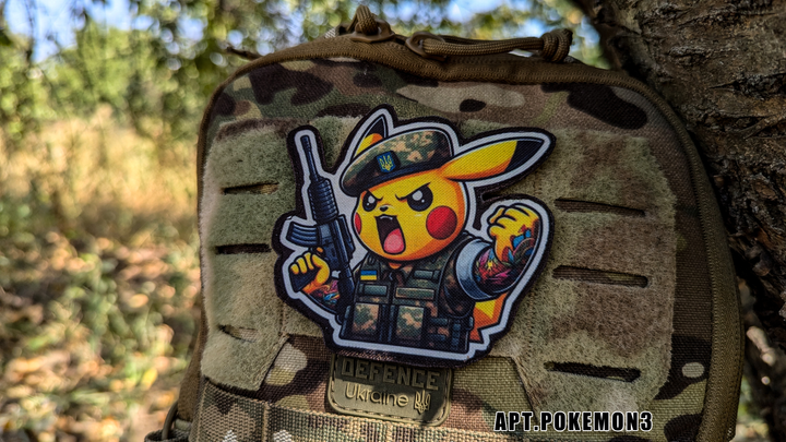 Военный шеврон Shevron.patch злой покемон Пикачу в берете и с автоматом (POKEMON3) - изображение 2