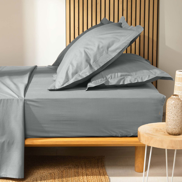 Prześcieradło Douceur d'interieur Biolina na gumce z organicznej bawełny szare 90 x 190 cm (3574386443401) - obraz 4