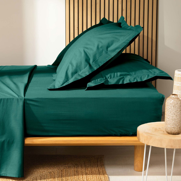 Prześcieradło Douceur d'interieur Biolina podwójne na gumce z organicznej bawełny zielone 180 x 200 cm (3574386443685) - obraz 4