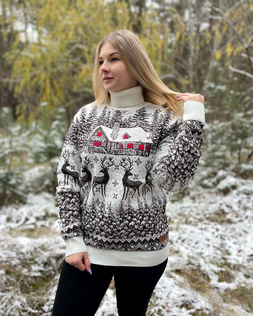 Женский новогодний свитер с оленями "House" Белый, под шею, размер M от ...