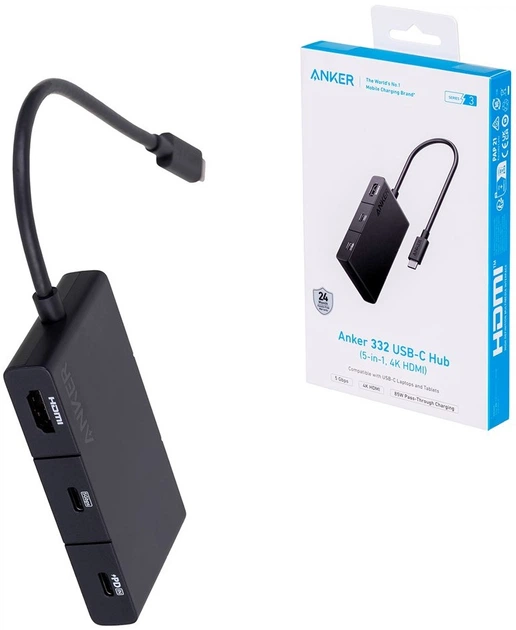 Хаб Anker 332 USB-C Single Display 5 w 1 4K HDMI Black (194644117542) - зображення 4