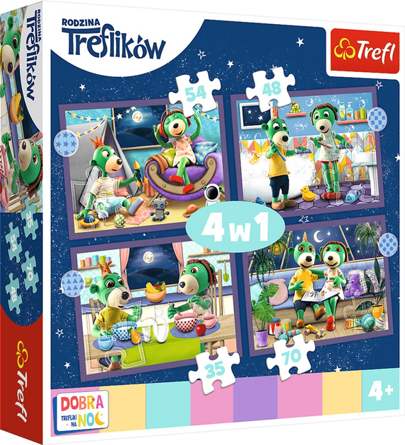 Puzzle Trefl Dobranoc, Trefliki na noc Rodzina Treflików Trefliki przed snem 4 w 1 207 elementów (5900511343991) - obraz 1