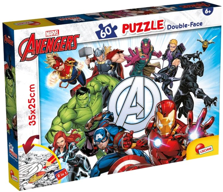 Puzzle dwustronne Lisciani Marvel M-Plus Avengers 2 w 1 60 elementów (8008324099658) - obraz 1