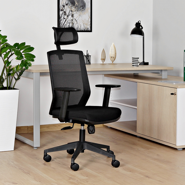 Fotel biurowy ergonomiczny Esta FS02-1H Czarny (5908242402741) - obraz 3