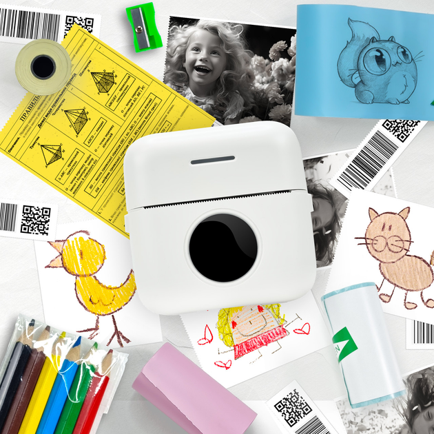 Мобільний Bluetooth термопринтер JETIX Mini Printer + великий набір термопаперу в комплекті - зображення 2