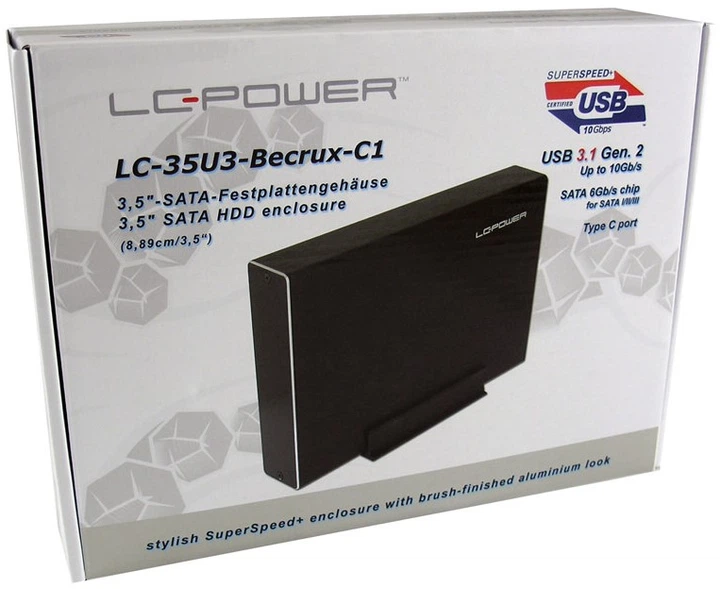 Kieszeń zewnętrzna LC-Power LC-35U3-Becrux-C1 USB 3.1 Gen 2 Type-C 3.5" Black - obraz 5