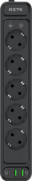 Мережевий фільтр-подовжувач RZTK Power Strip Pro 5 + 2 USB-A + USB-С (PD20W) Black 2 м - зображення 15
