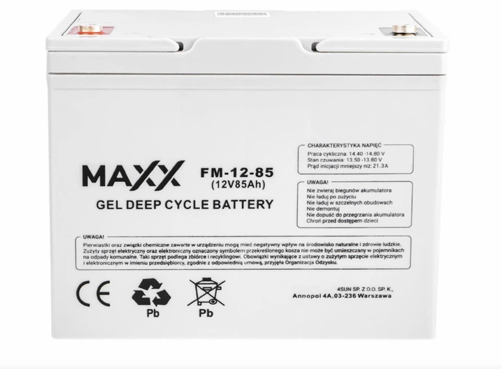 Аккумулятор гелевый 4SUN MAXX GEL DEEP CYCLE 85Ah 12V (12-FM-85) - изображение 3